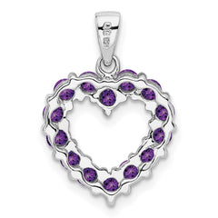 Sterling Silver Rhodium Plated Amethyst Heart Pendant QDX373