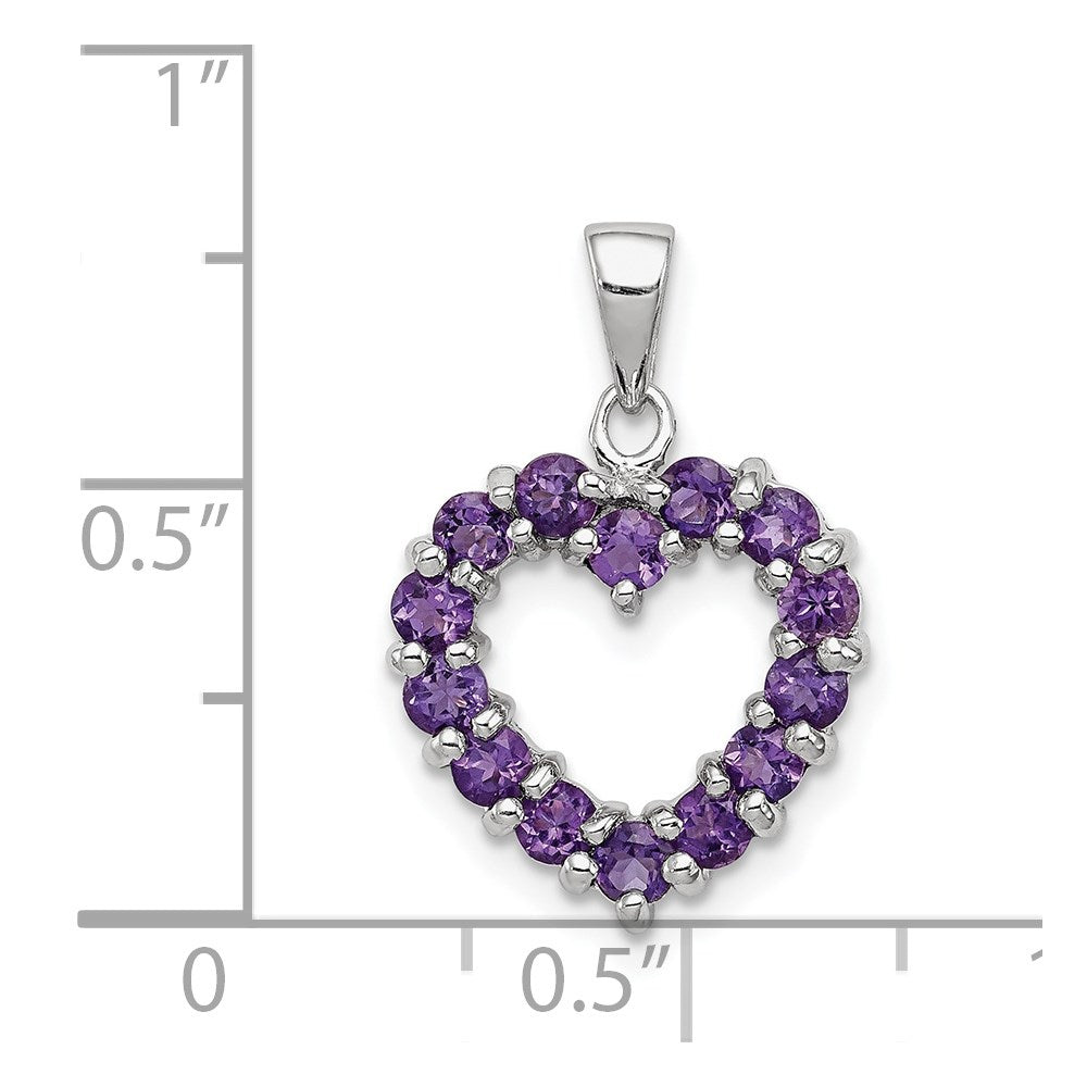Sterling Silver Rhodium Plated Amethyst Heart Pendant QDX373