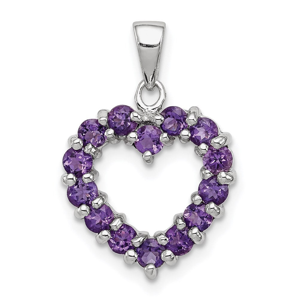 Sterling Silver Rhodium Plated Amethyst Heart Pendant QDX373