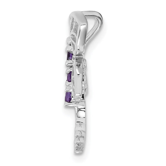 Sterling Silver Rhodium Amethyst Dragonfly Pendant QDX376