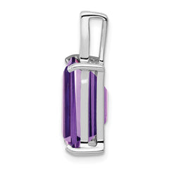 Sterling Silver Rhodium Emerald-cut Amethyst & Diamond Pendant QDX384