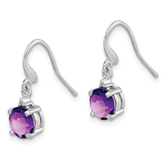 QDX387 Sterling Silver Rhodium Plated Amethyst and Diamond Wire Earrings