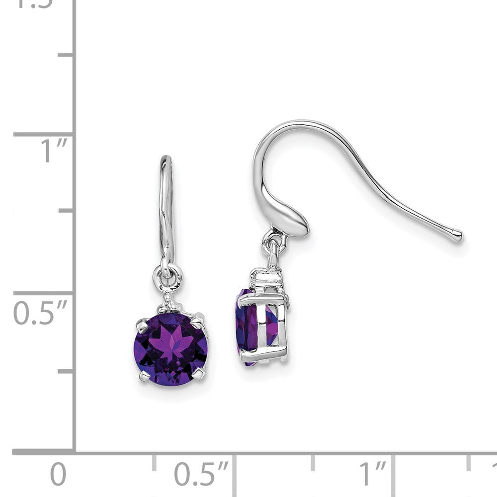 QDX387 Sterling Silver Rhodium Plated Amethyst and Diamond Wire Earrings
