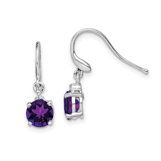 QDX387 Sterling Silver Rhodium Plated Amethyst and Diamond Wire Earrings