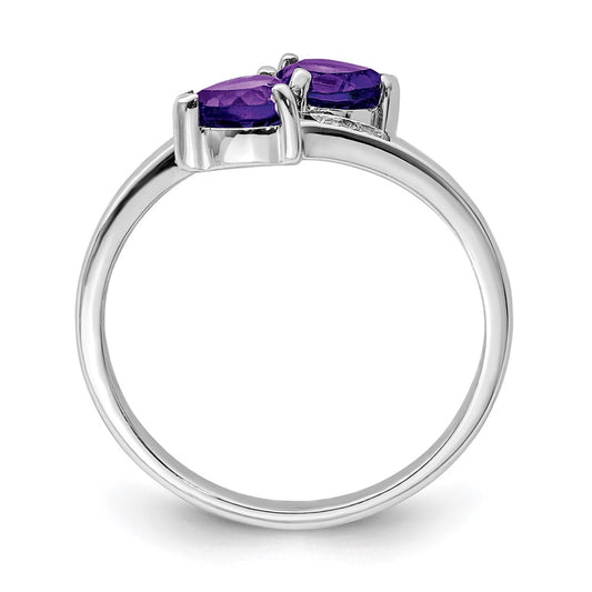 Sterling Silver Rhodium Amethyst & Diamond Heart Ring