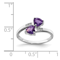 Sterling Silver Rhodium Amethyst & Diamond Heart Ring