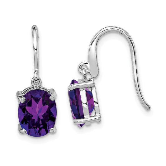 QDX432 Sterling Silver Rhodium Plated  Amethyst Wire Earrings