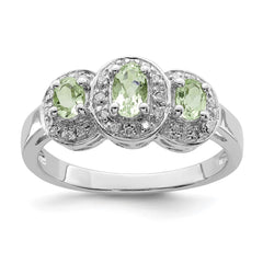 Sterling Silver Rhodium Green Quartz & Diamond Ring