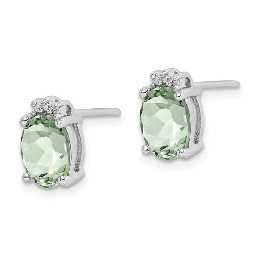 QDX467 Sterling Silver Rhodium-plated Oval Green Quartz and DiamondEarrings
