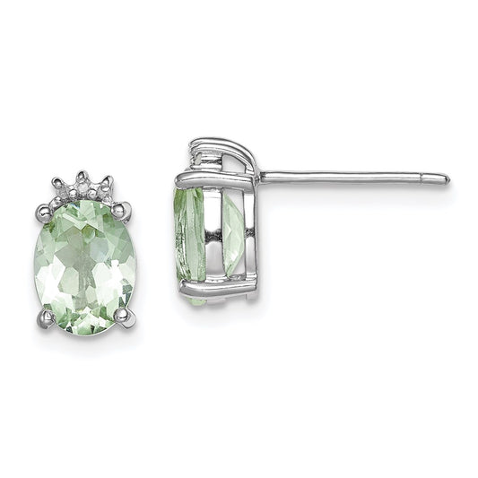 QDX467 Sterling Silver Rhodium-plated Oval Green Quartz and DiamondEarrings