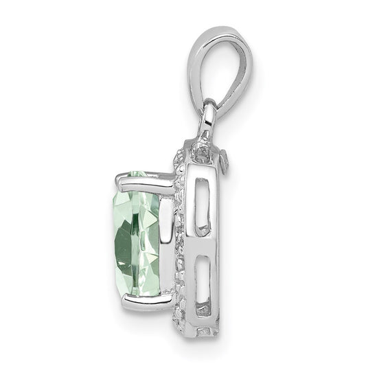 Sterling Silver Rhodium Plated Green Quartz and Diamond Pendant QDX474