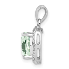 Sterling Silver Rhodium Plated Green Quartz and Diamond Pendant QDX474