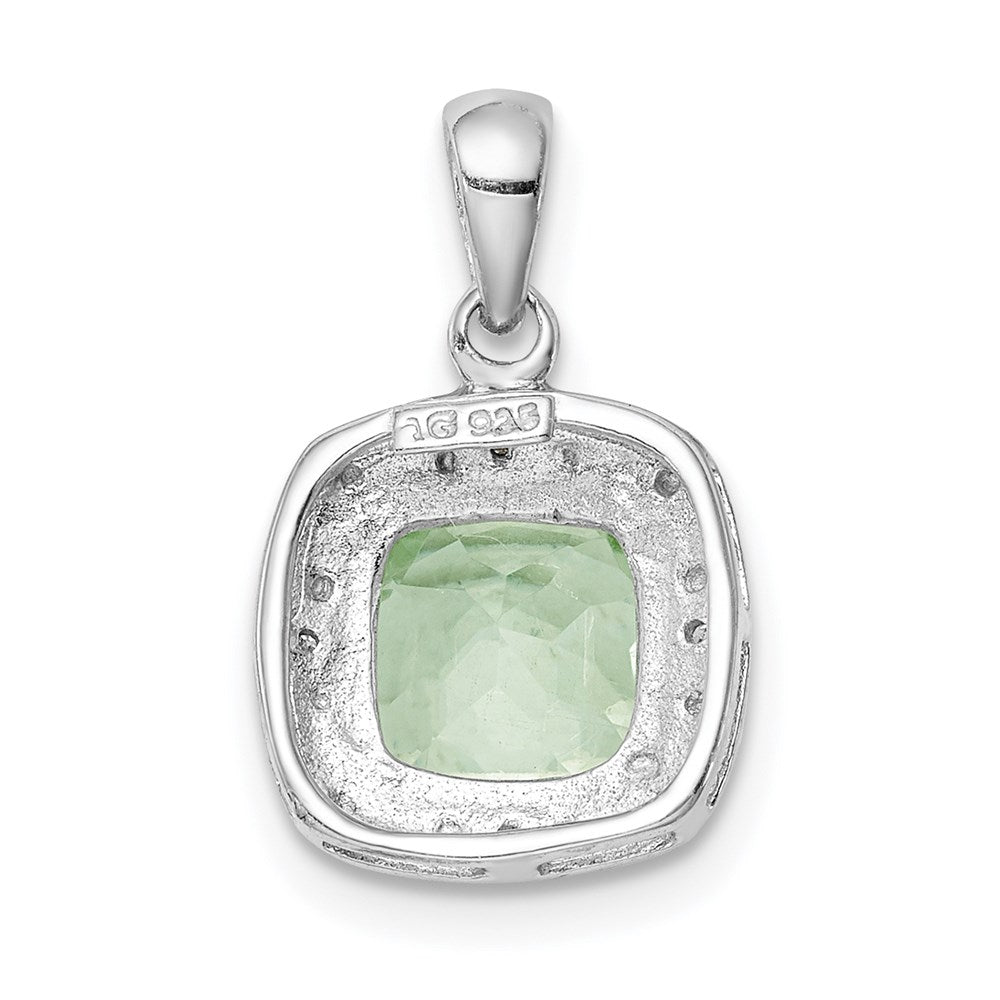 Sterling Silver Rhodium Plated Green Quartz and Diamond Pendant QDX474