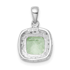 Sterling Silver Rhodium Plated Green Quartz and Diamond Pendant QDX474