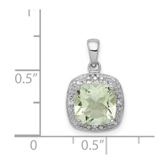 Sterling Silver Rhodium Plated Green Quartz and Diamond Pendant QDX474