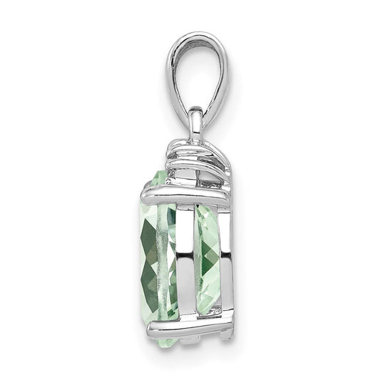 Sterling Silver Rhodium Plated Green Quartz and Diamond Pendant QDX475