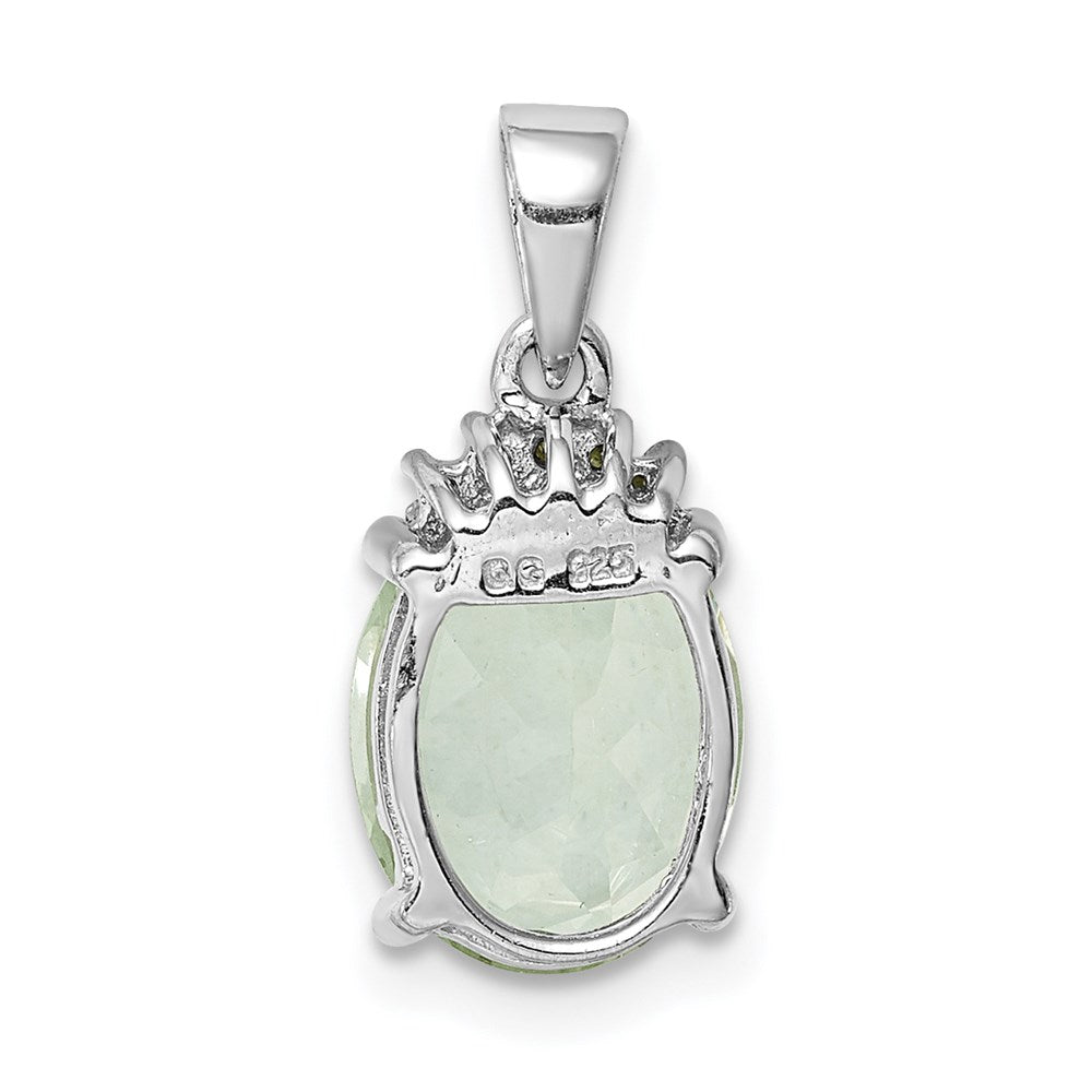 Sterling Silver Rhodium Plated Green Quartz and Diamond Pendant QDX475