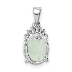 Sterling Silver Rhodium Plated Green Quartz and Diamond Pendant QDX475