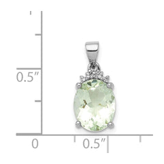 Sterling Silver Rhodium Plated Green Quartz and Diamond Pendant QDX475