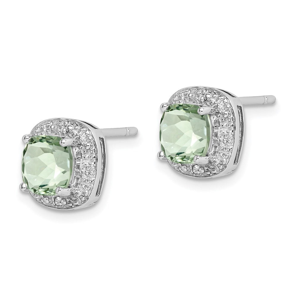 QDX481 Sterling Silver Rhodium Plated Green Quartz and Diamond Earrings