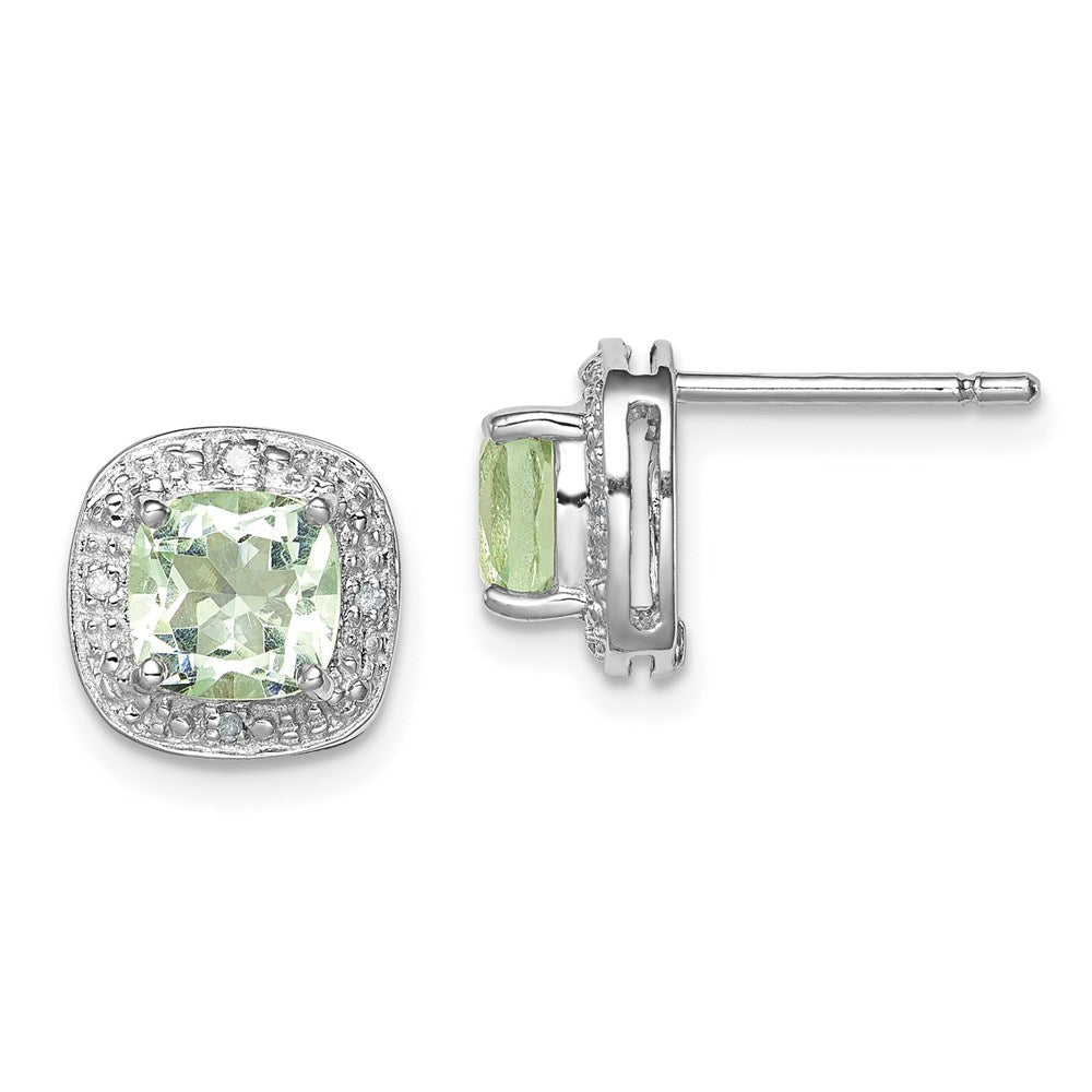 QDX481 Sterling Silver Rhodium Plated Green Quartz and Diamond Earrings
