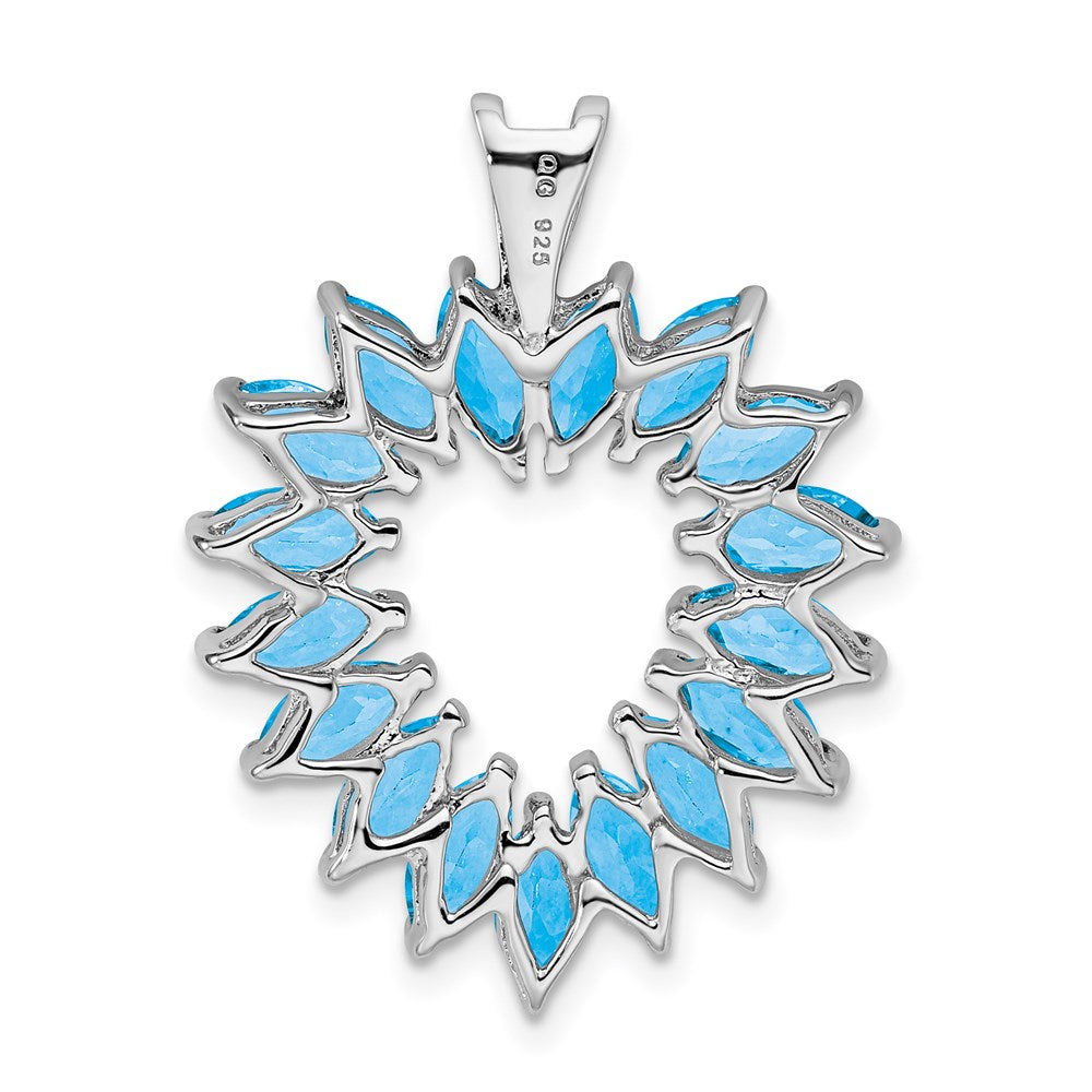 Sterling Silver Rhodium Marquise Swiss Blue Topaz Heart Pendant QDX508