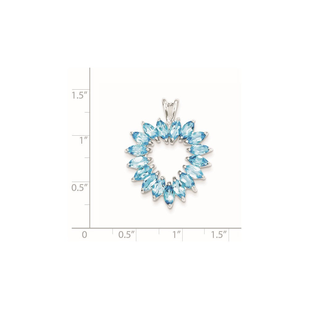 Sterling Silver Rhodium Marquise Swiss Blue Topaz Heart Pendant QDX508