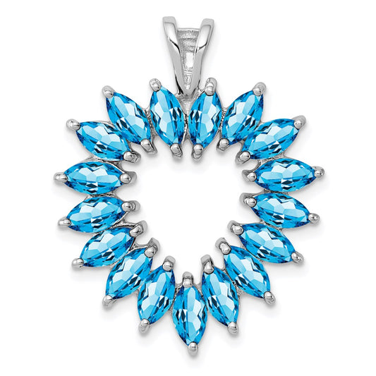 Sterling Silver Rhodium Marquise Swiss Blue Topaz Heart Pendant QDX508