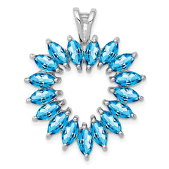 Sterling Silver Rhodium Marquise Swiss Blue Topaz Heart Pendant QDX508