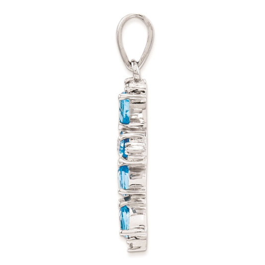 Sterling Silver Rhodium Pear Swiss Blue Topaz Cross Pendant QDX509
