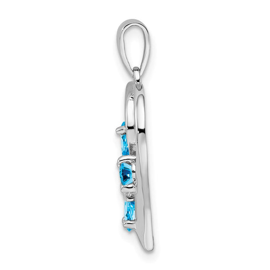 Sterling Silver Rhodium SW Blue Topaz & Diamond Butterfly Heart Pendant QDX510
