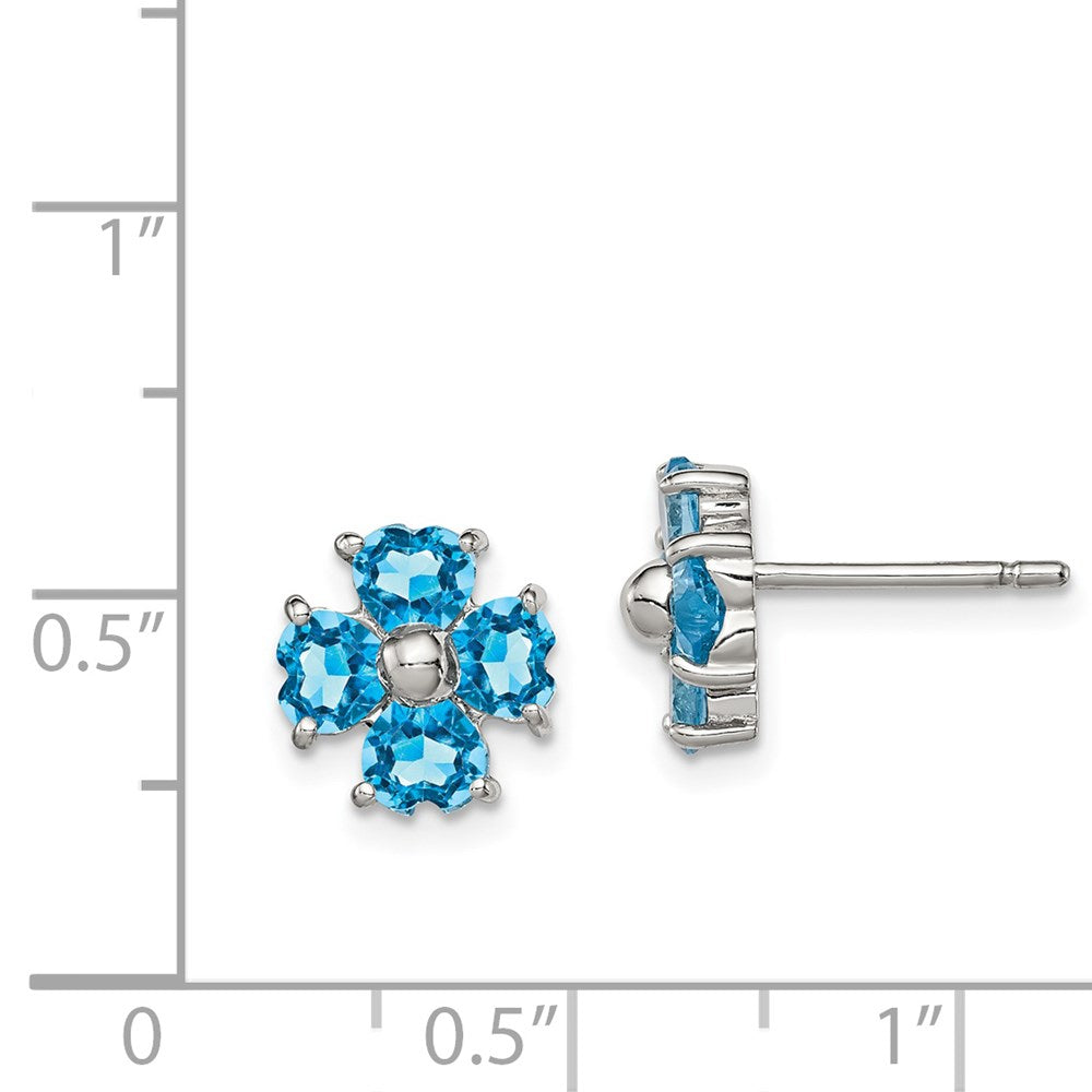 QDX511 Sterling Silver Rhodium Plated Blue Topaz Flower Post Earrings