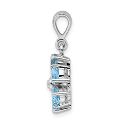 Sterling Silver Rhodium Light Swiss Blue Topaz & Diamond Flower Pendant QDX516