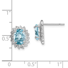 QDX520 Sterling Silver Rhodium Plated Blue Topaz and Diamond Post Earrings