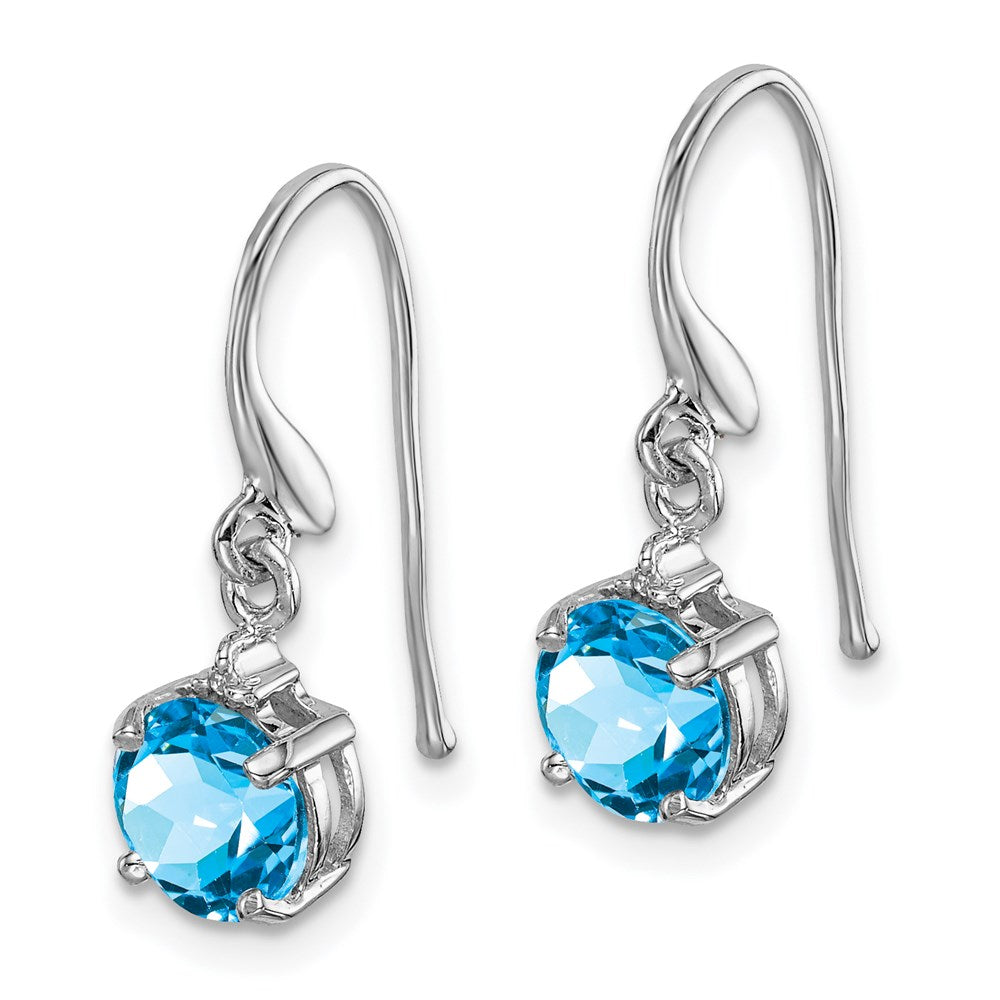 QDX531 Sterling Silver Rhodium-plated Blue Topaz and Diamond Wire Earrings