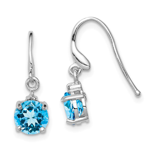 QDX531 Sterling Silver Rhodium-plated Blue Topaz and Diamond Wire Earrings