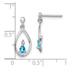 QDX532 Sterling Silver Rhodium-plated Blue Topaz and Diamond Post Earrings