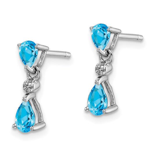 QDX533 Sterling Silver Rhodium-plated Blue Topaz and Diamond Post Earrings