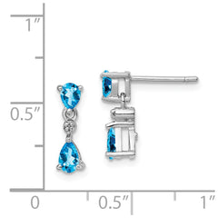 QDX533 Sterling Silver Rhodium-plated Blue Topaz and Diamond Post Earrings