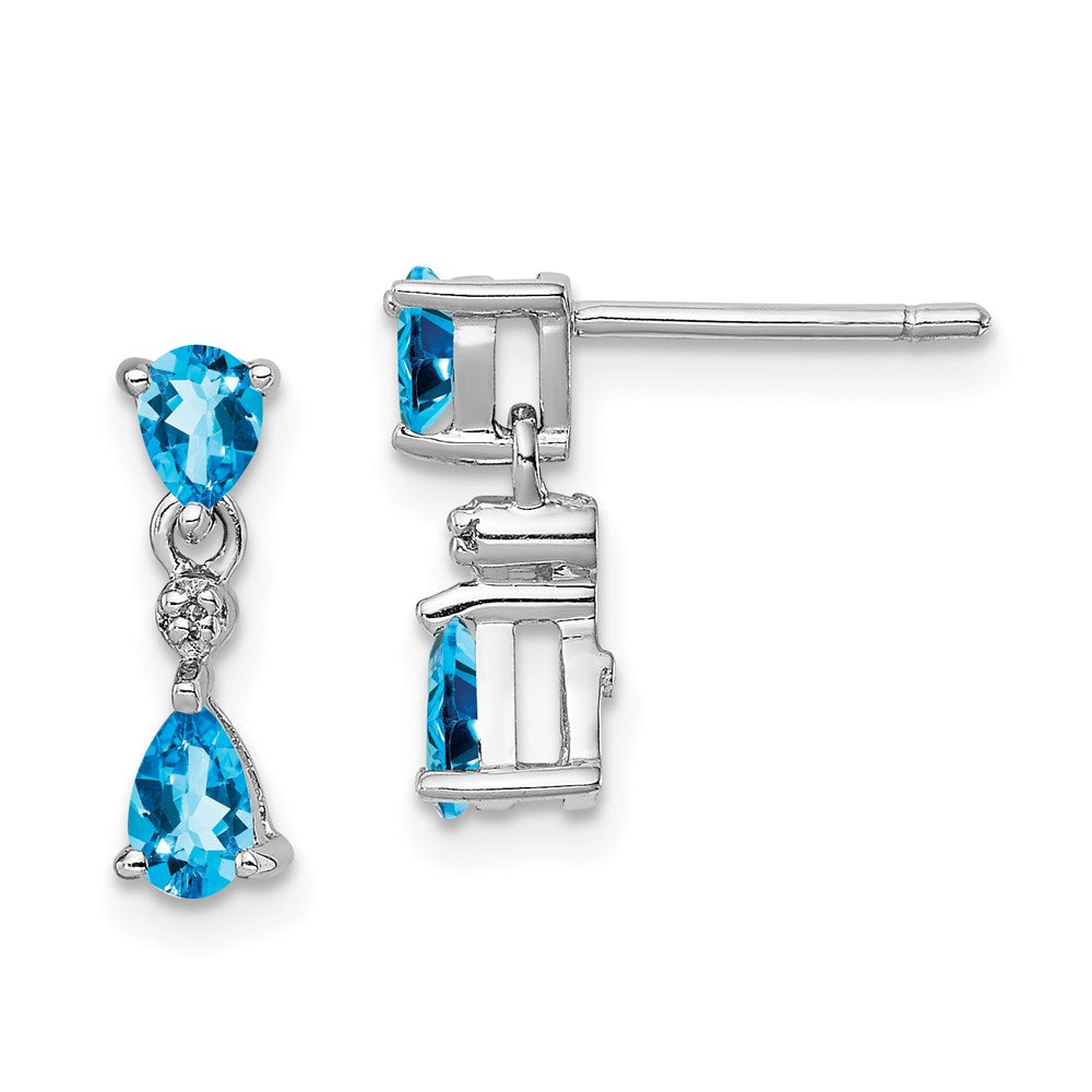 QDX533 Sterling Silver Rhodium-plated Blue Topaz and Diamond Post Earrings