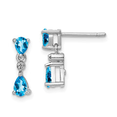 QDX533 Sterling Silver Rhodium-plated Blue Topaz and Diamond Post Earrings