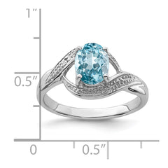 Sterling Silver Rhodium Light Swiss Blue Topaz & Diamond Ring