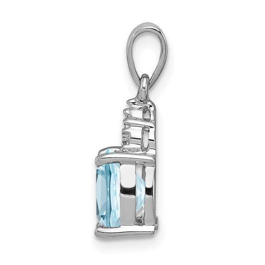 Sterling Silver Rhodium Lt Swiss Blue Topaz & Diamond Pendant QDX537