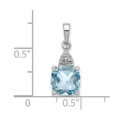 Sterling Silver Rhodium Lt Swiss Blue Topaz & Diamond Pendant QDX537