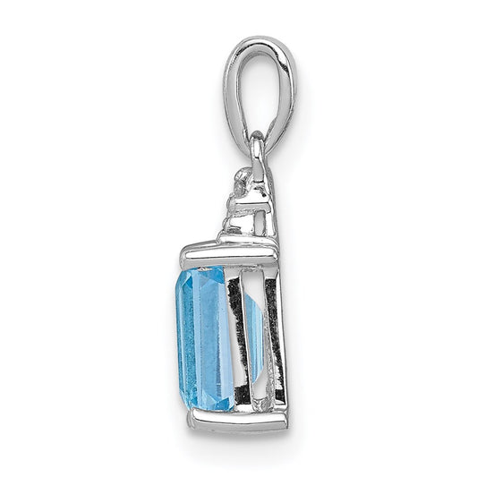 Sterling Silver Rhodium-plated Light Swiss Blue Topaz & Diamond Pendant QDX541