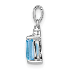 Sterling Silver Rhodium-plated Light Swiss Blue Topaz & Diamond Pendant QDX541