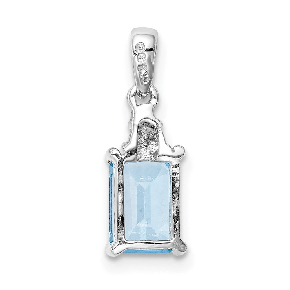 Sterling Silver Rhodium-plated Light Swiss Blue Topaz & Diamond Pendant QDX541