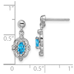 QDX560 Sterling Silver Rhodium Plated Blue Topaz and Diamond Post Earrings