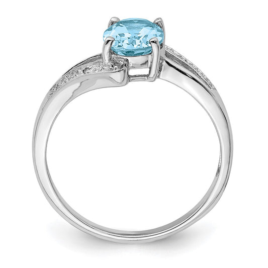 Sterling Silver Rhodium Light Swiss Blue Topaz & Diamond Ring