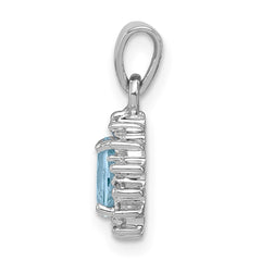 Sterling Silver Rhodium Light Swiss Blue Topaz & Diamond Pendant QDX572
